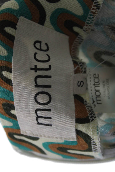 Montce Women Maxi Straight Pencil Skirt Beige Geometric Linen Viscose Size S