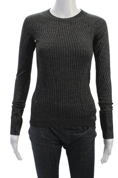 Lululemon Women Striped Dark Gray Pullover Sweaters Long Sleeve Crew Neck Size S