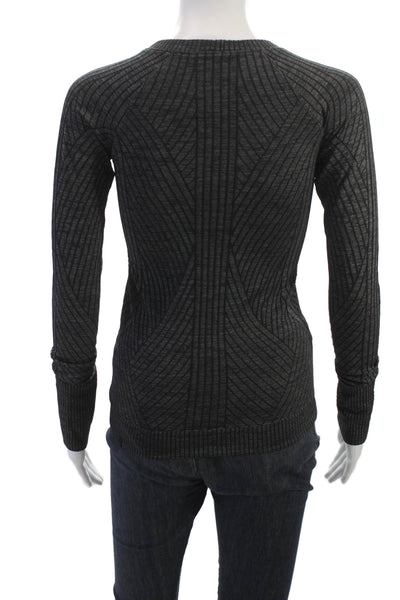 Lululemon Women Striped Dark Gray Pullover Sweaters Long Sleeve Crew Neck Size S