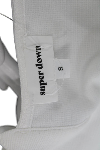 Superdown Women Cropped V Neck Long Sleeve Tie White Polyester Top Size S
