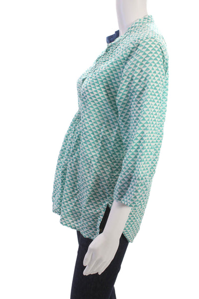 Roberta Roller Rabbit Women Tunic Green Aztec 3/4 Sleeve Cotton Size M