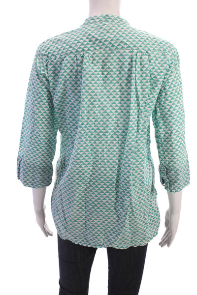 Roberta Roller Rabbit Women Tunic Green Aztec 3/4 Sleeve Cotton Size M