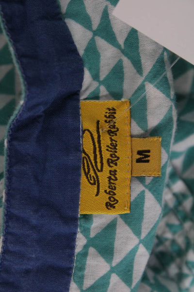 Roberta Roller Rabbit Women Tunic Green Aztec 3/4 Sleeve Cotton Size M