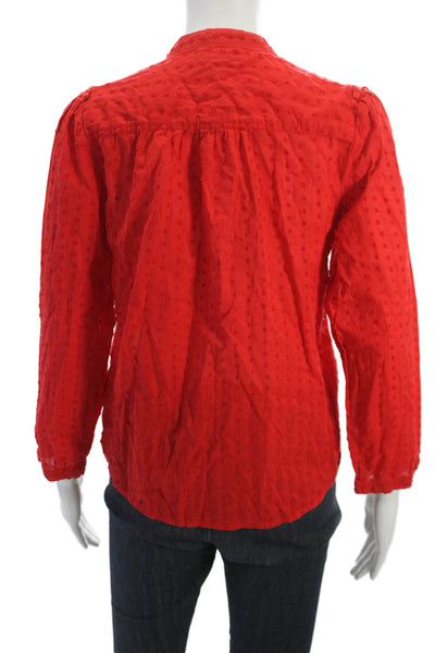 J Crew Women Red Polka Dot High Neck Button Up Blouse Long Sleeve Rayon Size XS