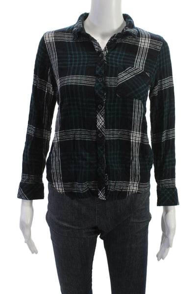 Rails Womens Plaid Collared Rayon Button Up Top Long Sleeve 90s Size M