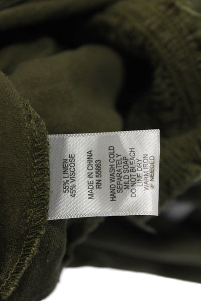Nicole Miller Women Jumpsuit Green Short Sleeve Crew Neck Linen Blend Size XS