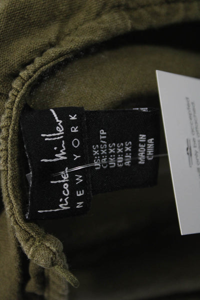 Nicole Miller Women Jumpsuit Green Short Sleeve Crew Neck Linen Blend Size XS