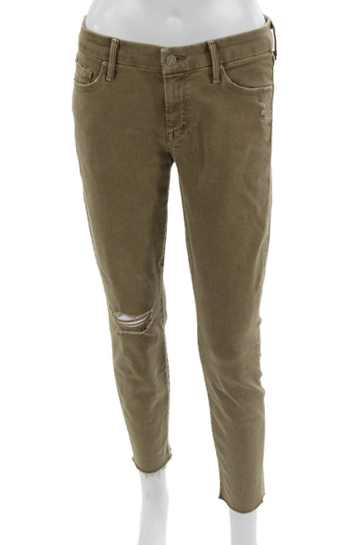 Mother Women Ankle Cropped Khakis Brown Low Rise Button Size 28