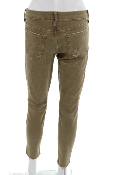 Mother Women Ankle Cropped Khakis Brown Low Rise Button Size 28