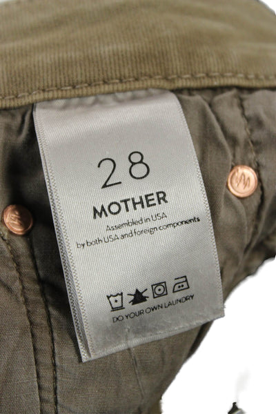 Mother Women Ankle Cropped Khakis Brown Low Rise Button Size 28