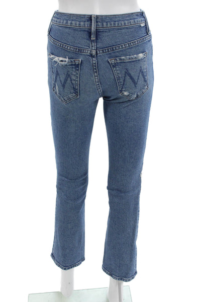 Mother Women Cropped Straight Jeans Blue Button Fly Size 25