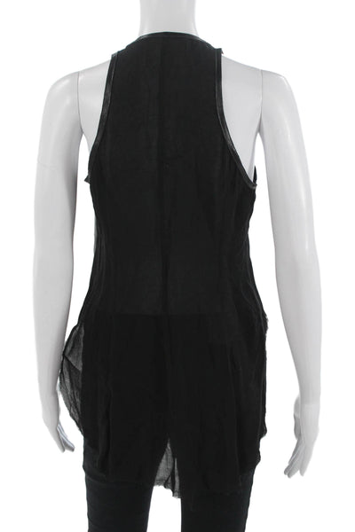 Illia Women Biker Leather Rayon V Neck Zip Sleeveless Tank Black Size 4