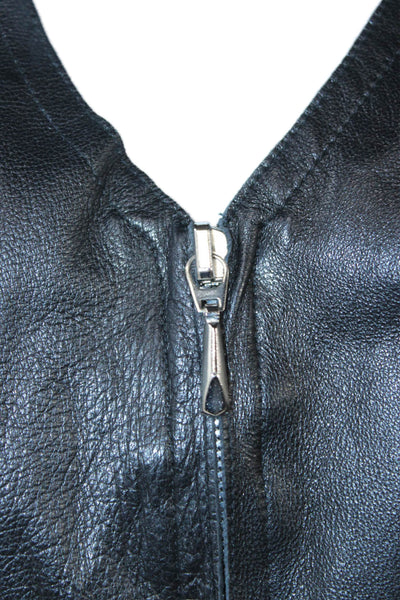 Illia Women Biker Leather Rayon V Neck Zip Sleeveless Tank Black Size 4