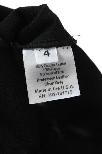 Illia Women Biker Leather Rayon V Neck Zip Sleeveless Tank Black Size 4
