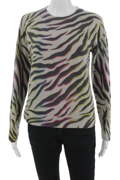 27 Miles Womens Gray 100% Cashmere Animal Print Crew Neck Pullover Size XS