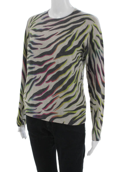 27 Miles Womens Gray 100% Cashmere Animal Print Crew Neck Pullover Size XS