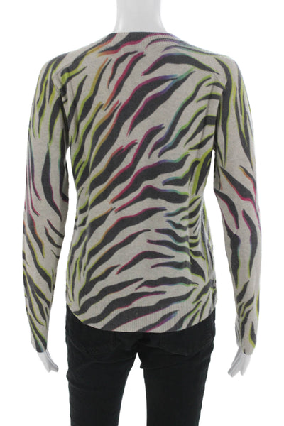 27 Miles Womens Gray 100% Cashmere Animal Print Crew Neck Pullover Size XS