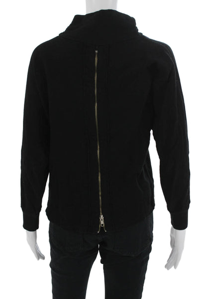 Philanthropy Women Full Zip Mock Neck Black Sweater 67% Cotton Size S