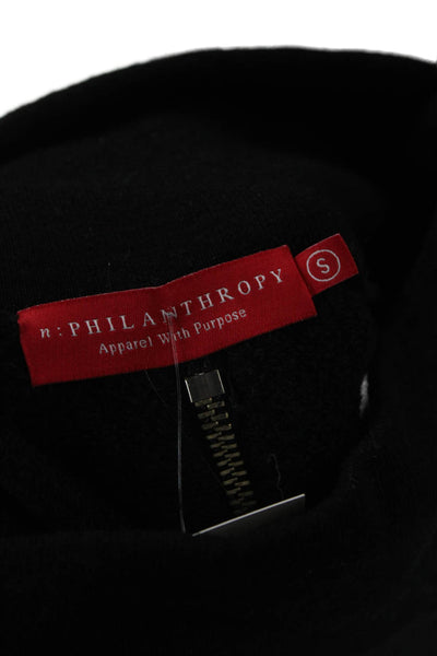Philanthropy Women Full Zip Mock Neck Black Sweater 67% Cotton Size S