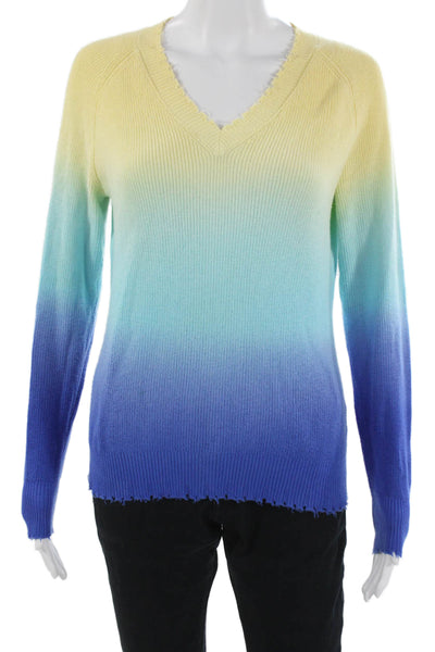 Minnie Rose Women V-Neck Yellow Pullover Sweater Long Sleeve Size S