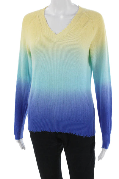 Minnie Rose Women V-Neck Yellow Pullover Sweater Long Sleeve Size S