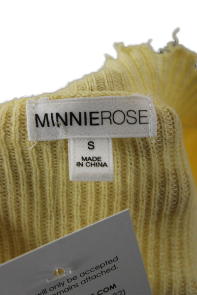 Minnie Rose Women V-Neck Yellow Pullover Sweater Long Sleeve Size S
