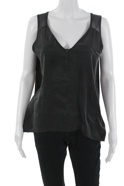 Go By GoSilk Womens Black V-Neck Linen Gothic Tank Size S