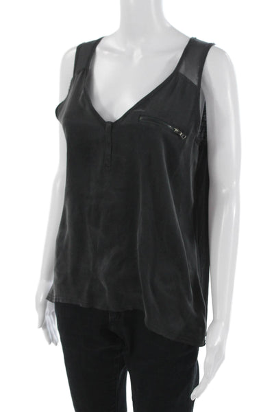 Go By GoSilk Womens Black V-Neck Linen Gothic Tank Size S