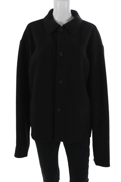 Zara Mens Collared Solid Black Button Front Long Sleeve Jacket Size XL