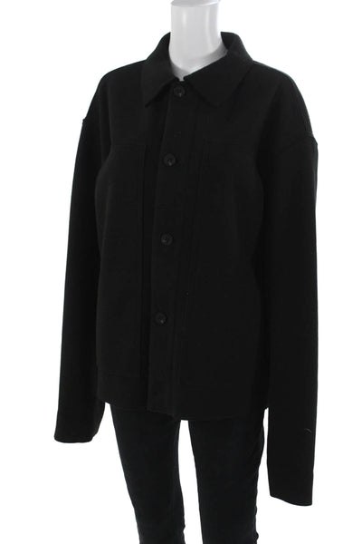 Zara Mens Collared Solid Black Button Front Long Sleeve Jacket Size XL