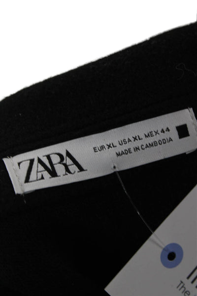 Zara Mens Collared Solid Black Button Front Long Sleeve Jacket Size XL