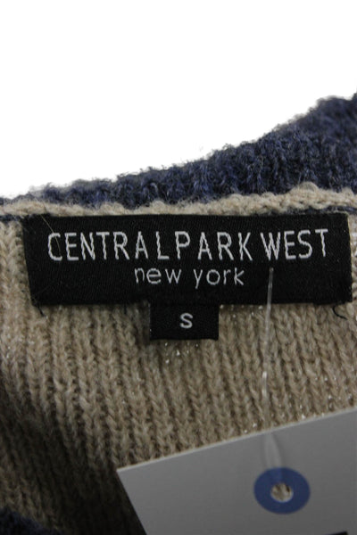 Central Park West Women Pullover Sweater Beige Striped Crew Neck Button Size S