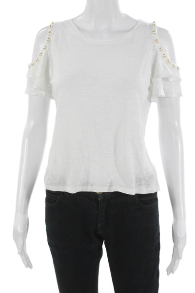 Generation Love Womens White Linen T Shirt Short Sleeve Round Neck Size XS