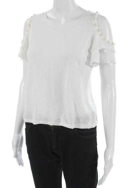 Generation Love Womens White Linen T Shirt Short Sleeve Round Neck Size XS