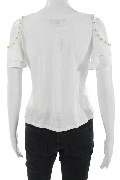 Generation Love Womens White Linen T Shirt Short Sleeve Round Neck Size XS