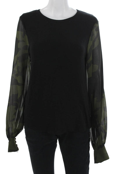 Generation Love Women Black Camouflage Blouse Long Sleeve Round Neck Size S