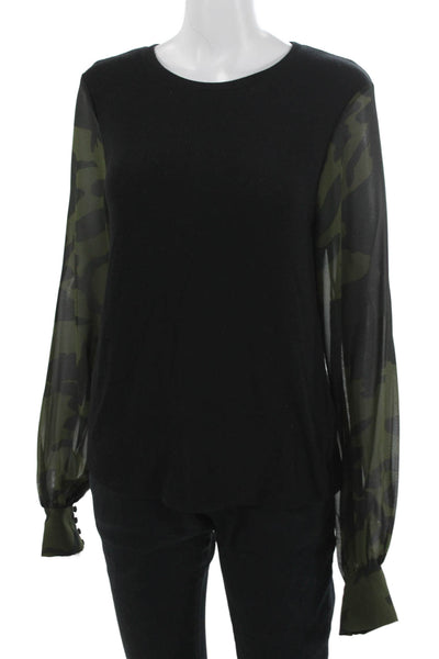 Generation Love Women Black Camouflage Blouse Long Sleeve Round Neck Size S