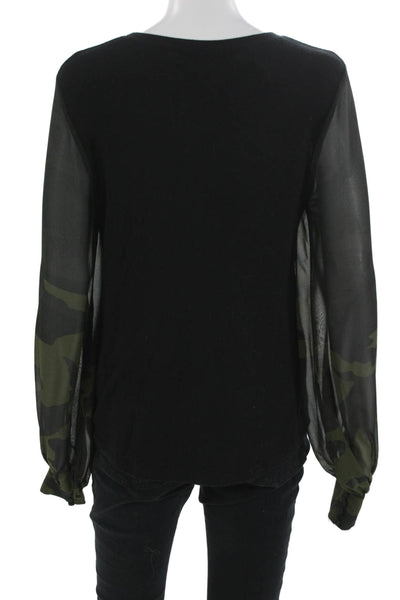 Generation Love Women Black Camouflage Blouse Long Sleeve Round Neck Size S