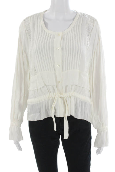 IRO Womens Bohemian White Rayon Round Neck Button Up Long Sleeve Blouse Size 38