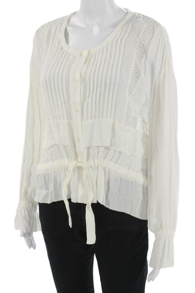 IRO Womens Bohemian White Rayon Round Neck Button Up Long Sleeve Blouse Size 38