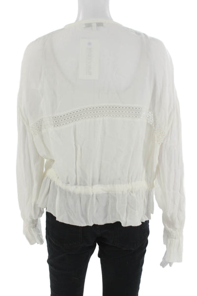 IRO Womens Bohemian White Rayon Round Neck Button Up Long Sleeve Blouse Size 38