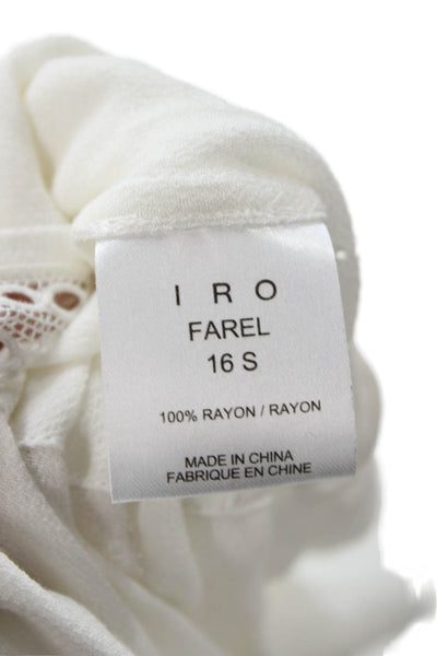 IRO Womens Bohemian White Rayon Round Neck Button Up Long Sleeve Blouse Size 38