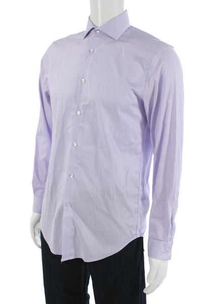 Calvin Klein Mens Cotton Collared Button Down Shirt Light Purple Size 15