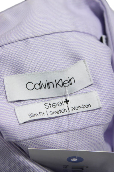 Calvin Klein Mens Cotton Collared Button Down Shirt Light Purple Size 15