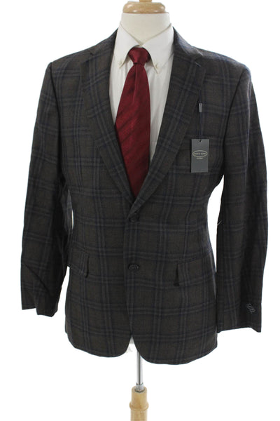 Pronto Uomo Mens Dark Gray Plaid Sport Coat Wool Blend Size 40