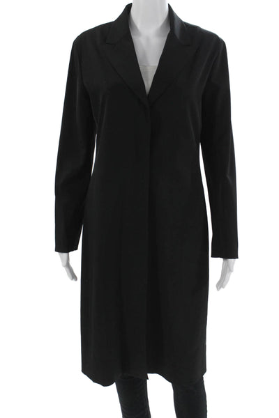 Shin Choi Women Overcoat Black Collared Long Sleeve Polyester Spandex Size 6