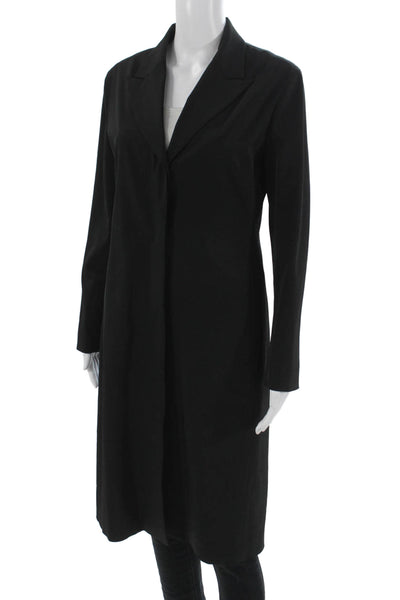 Shin Choi Women Overcoat Black Collared Long Sleeve Polyester Spandex Size 6