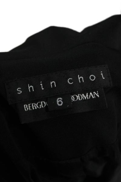 Shin Choi Women Overcoat Black Collared Long Sleeve Polyester Spandex Size 6