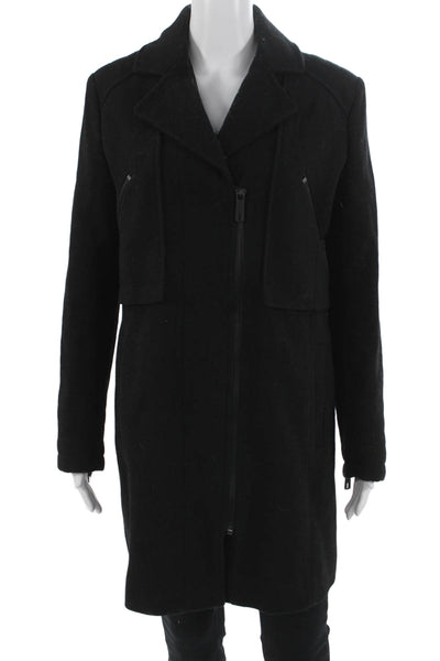 Kenneth Cole New York Women Overcoat Black Collared Long Sleeve Zip Size 6