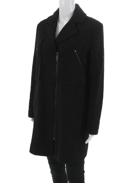 Kenneth Cole New York Women Overcoat Black Collared Long Sleeve Zip Size 6